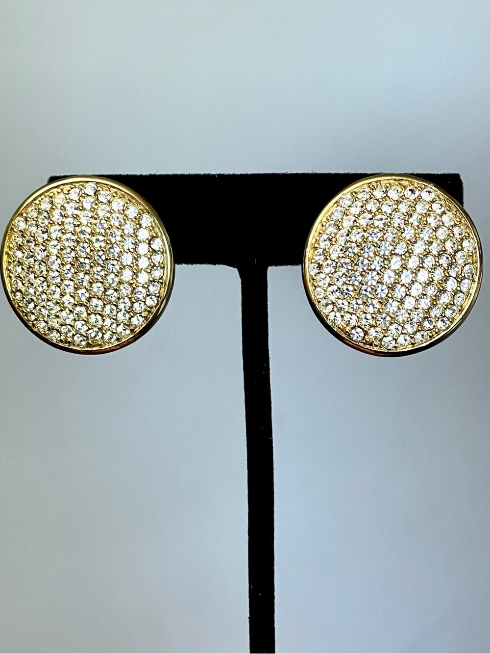 Ann Taylor Vintage Gold Tone Pavé Rhinestone Disc Earrings Glam Statement Chic